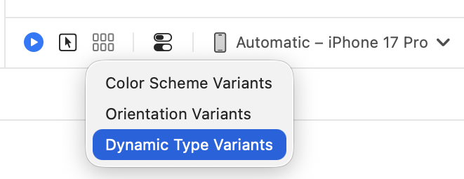 Xcode preview settings hilighting Dynamic Type Variants
