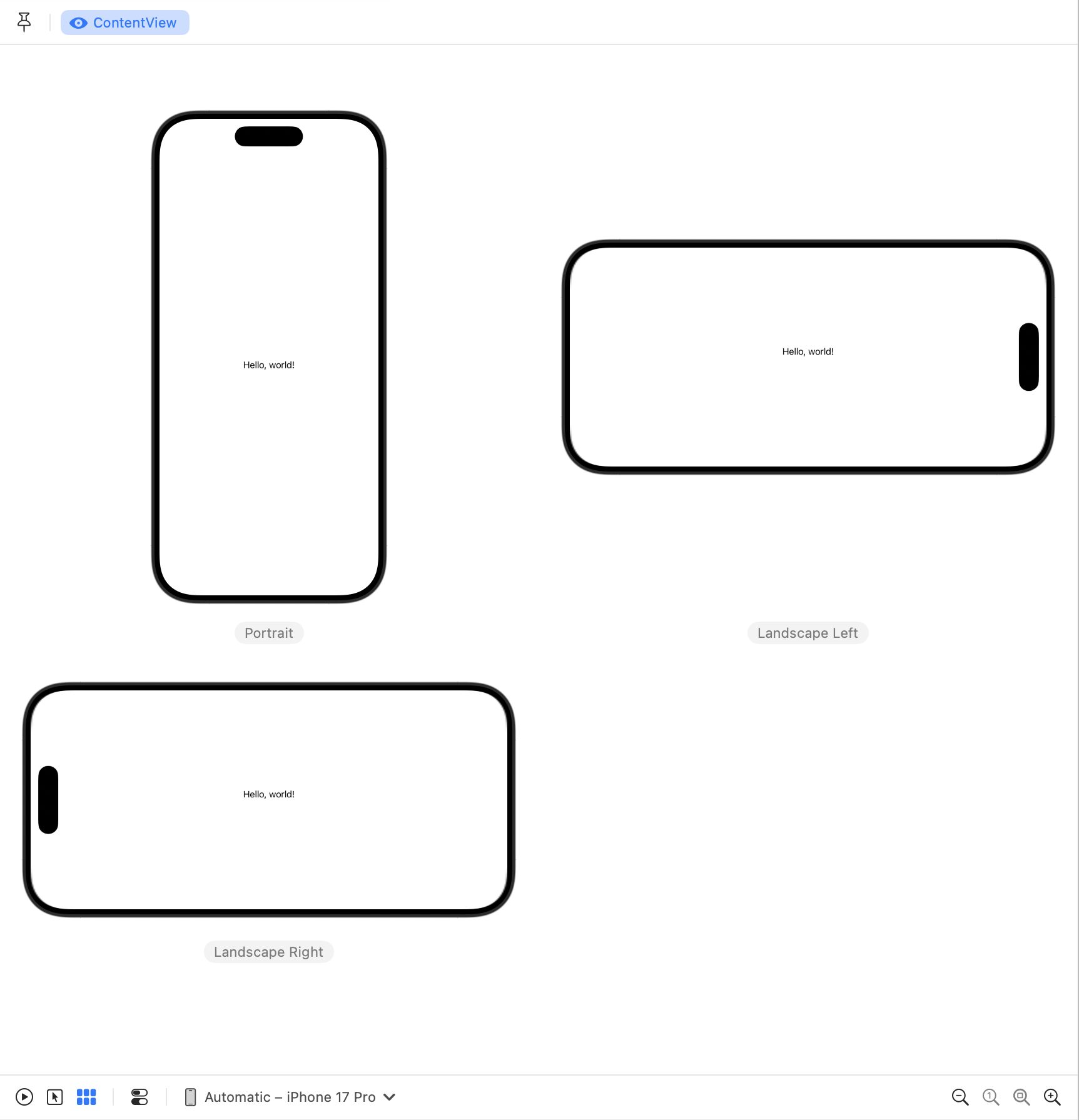 Xcode previews showing orientation variants